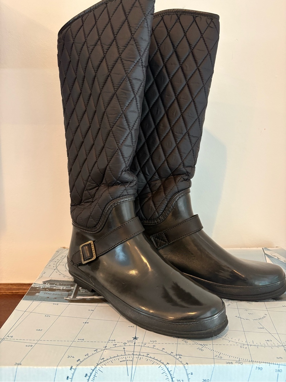Women’s Sperry Quilted Black Tall Rain Boots